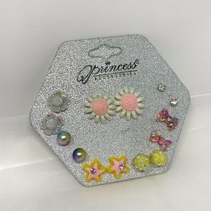 7 Pairs of Cute Girls Flower Glittery Earrings